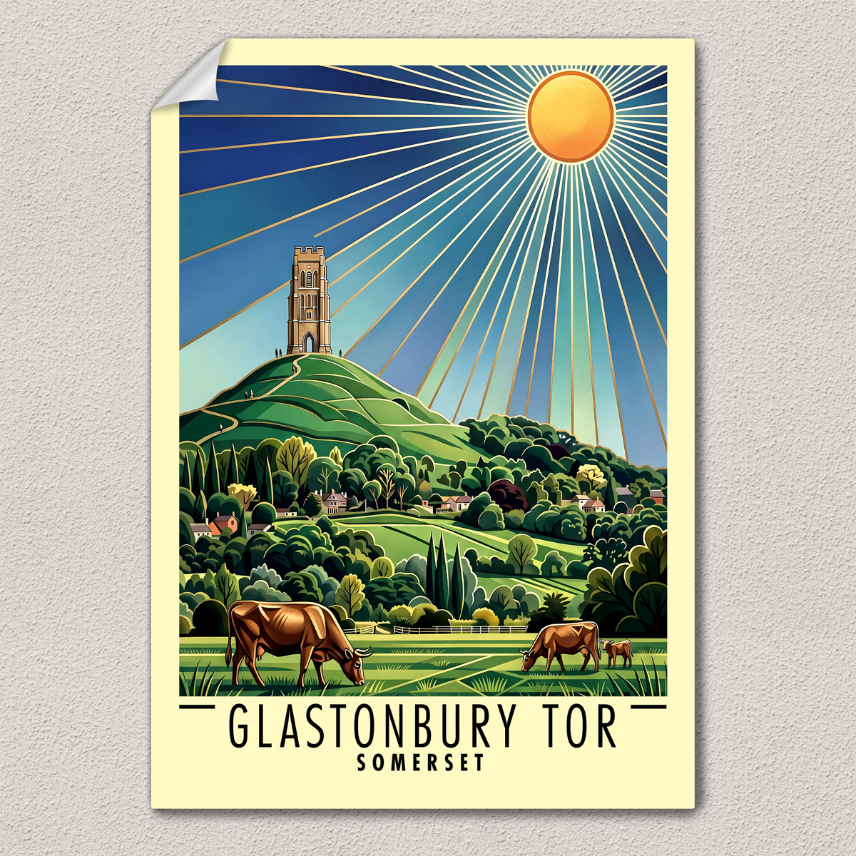 glastonbury tor art deco print