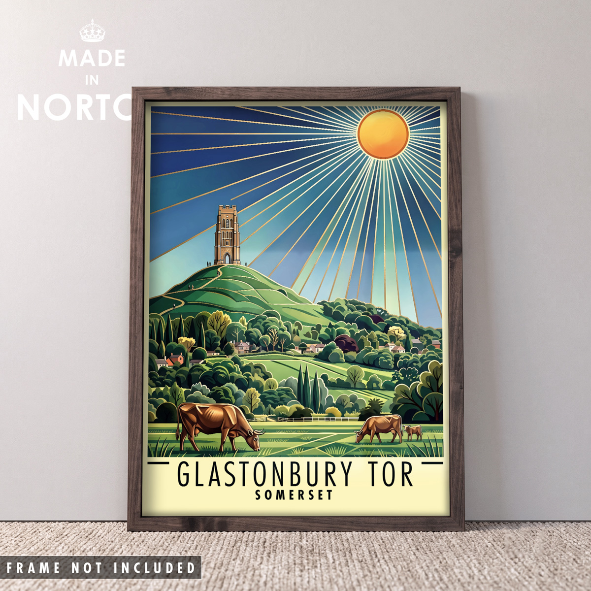 Glastonbury Tor Art Deco Poster Print - Image 3
