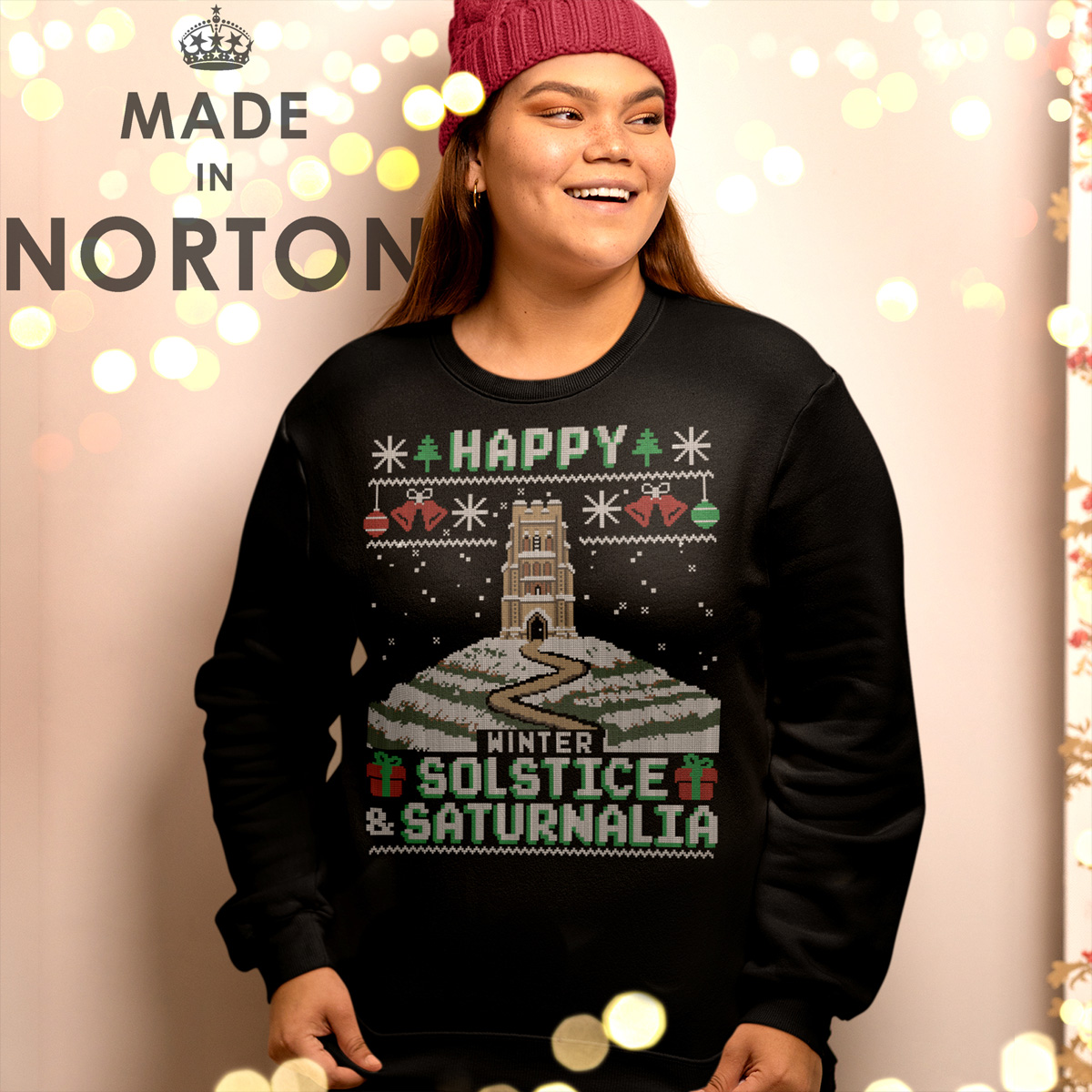 Happy Winter Solstice Glastonbury Tor Ugly Christmas Jumper - Image 4